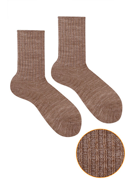 Ozzy Socks Kışlık Kadın Yünlü Kahve Renk Uyku Çorabı Soft Touch