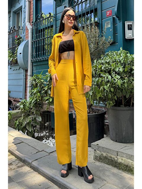 For You Moda 3'Lü Viskon Krinkıl Bustiyerli Hardal Takım - S000025588-20074