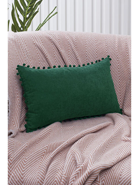 Asdiva Renk Ve Ölçü Seçenekli Yeşil Ponponlu Kırlent Kılıfı Dekoratif Düz Sade Punch Panoroma - S000345148-18194