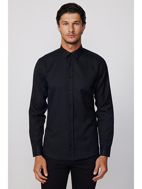 TUDORS Modern Slim Fit Pamuklu Kolay Ütü Armürlü Erkek Gömlek - S000060637-19351