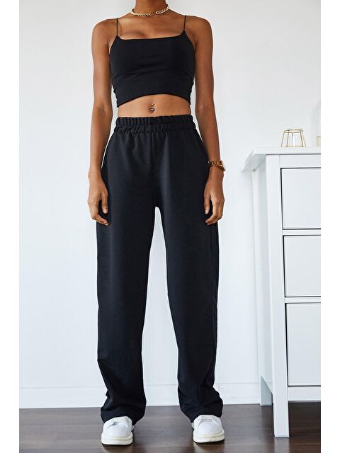 Xhan Siyah Yüksek Bel Oversize & Bol Kesim Eşofman Altı 1KXK8-44698-02 - S000044535-19351