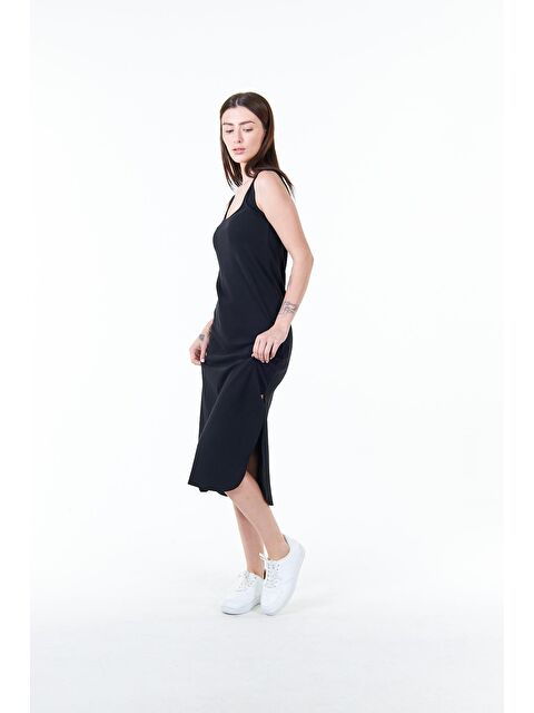 Chandraswear Siyah Kadın Yırtmaç Detaylı Midi Uzun Elbise - Barbara - S000029029-19351