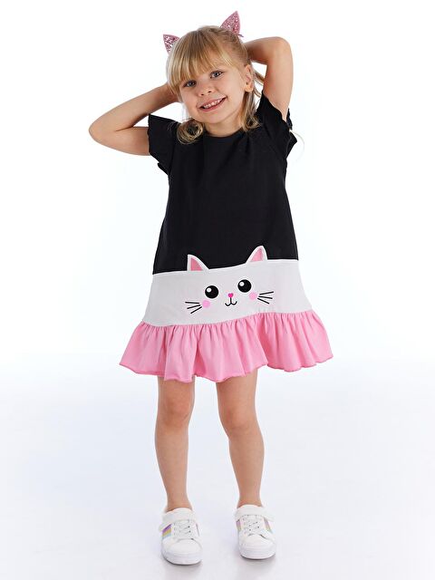 Denokids Beyaz Kedi Fırfırlı Elbise - S000009289-23173
