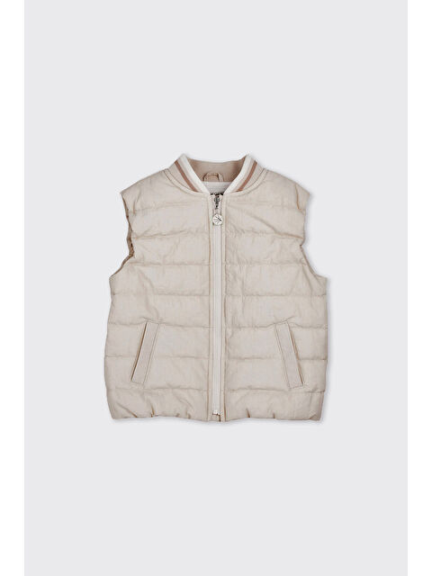 Panço Erkek Bebek Fermuarlı Micro Bej Yelek