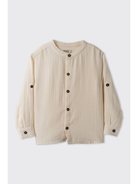 Panço Erkek Bebek Uzun Kollu Hakim Yaka Bej Gömlek