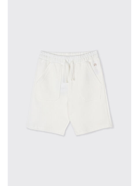 Panço Erkek Bebek Lastikli Nakış Detaylı Ottoman Kumaş Ekru Şort