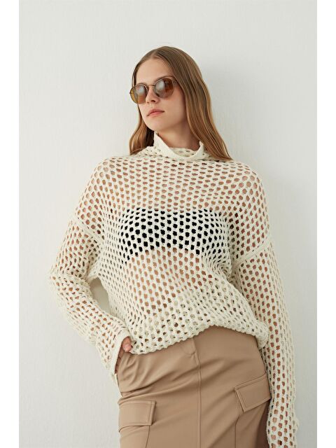 Sherin Ekru Delikli Triko Kazak - S000102985-19965