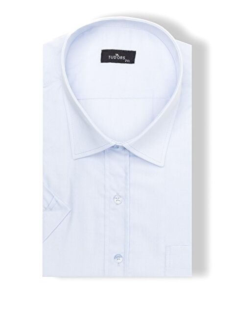 TUDORS Büyük Beden Kısa Kol Düz Kravatlık Kolay Ütülenebilir Erkek Gömlek