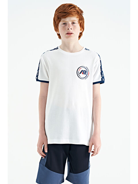 Tommylife Beyaz Omuz Baskı Detaylı Standart Kalıp O Yaka Erkek Çocuk Tişört - 11121 - S000030896-20063