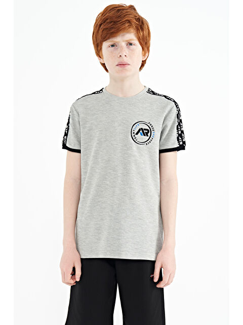 Tommylife Gri Melanj Omuz Baskı Detaylı Standart Kalıp O Yaka Erkek Çocuk Tişört - 11121 - S000030896-74