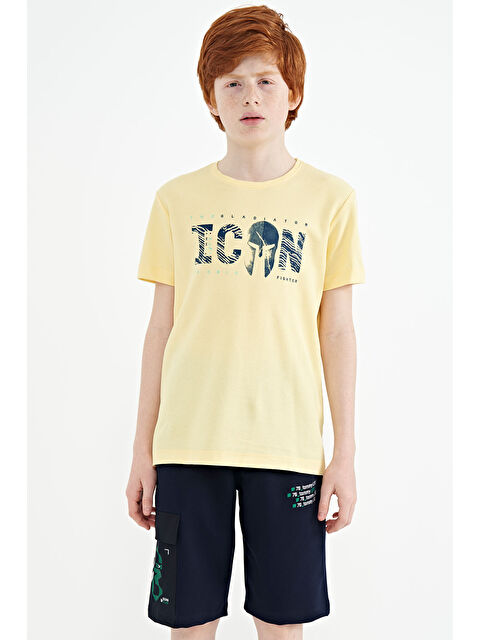 Tommylife Sarı Ön Yazı Nakışlı O Yaka Standart Kalıp Erkek  Çocuk Tişört - 11118 - S000030897-20072