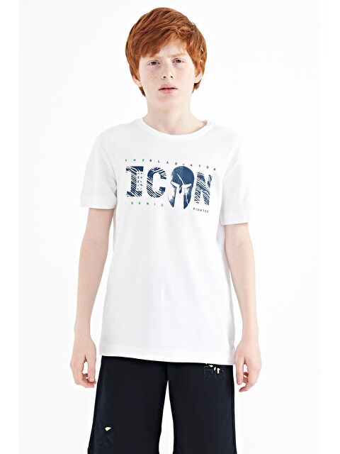Tommylife Beyaz Ön Yazı Nakışlı O Yaka Standart Kalıp Erkek  Çocuk Tişört - 11118 - S000030897-20063