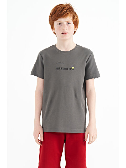 Tommylife Koyu Gri Baskı Detaylı O Yaka Standart Kalıp Erkek  Çocuk Tişört - 11117 - S000031027-29351