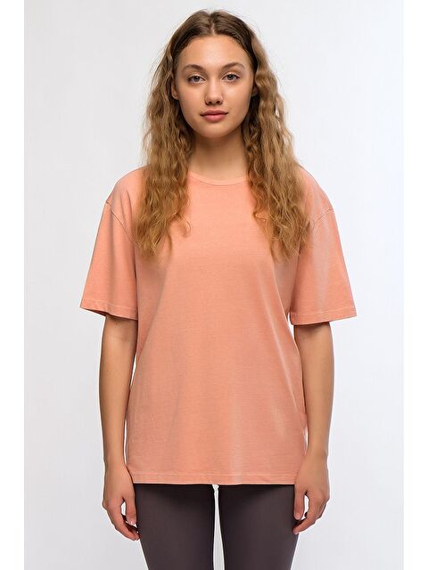 Chandraswear Turuncu Kadın Mineral Boyalı Organik Pamuklu Oversize Tişört - Maya - S000029044-20013