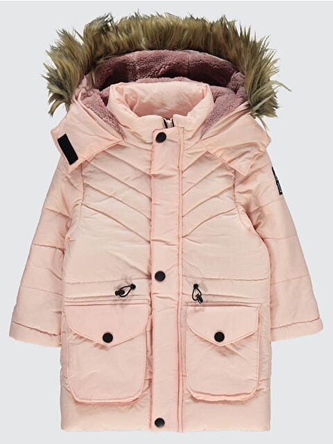 Civil Girls Körük Cepli Kuşaklı 2-5 Yaş Mont - Pudra 2-3 Yaş - S000298214-7152