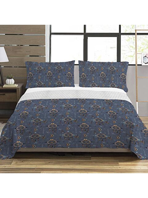 Evmila EVMİLA Mavi Etnik Desen Çift Kişilik Baskılı Pike (200x220 Cm) - S000029048-23173