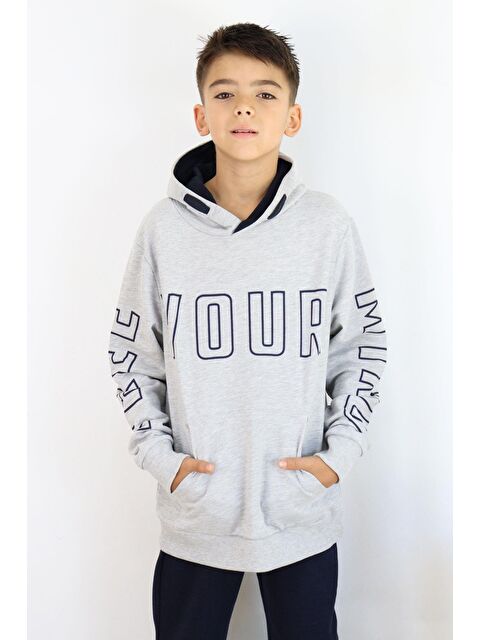 Breeze Erkek Çocuk Yazı Baskılı Sweatshirt Gri Melanj (9-14 Yaş) - S000216073-37204