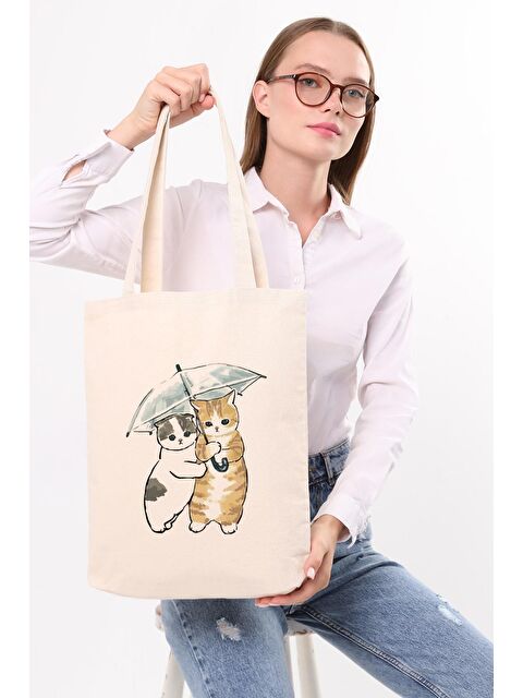 Bagg Kanvas Şemsiyeli Kediler Baskılı Bez Çanta - S000148821-19966