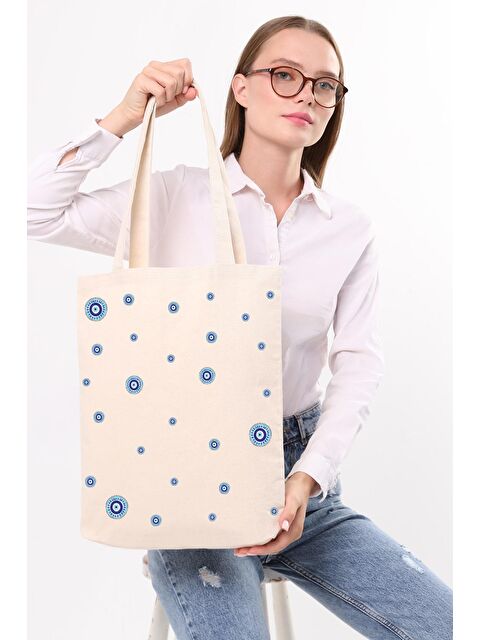 Bagg Kanvas Minik Nazar Boncukları Baskılı Bez Çanta - S000148840-19966