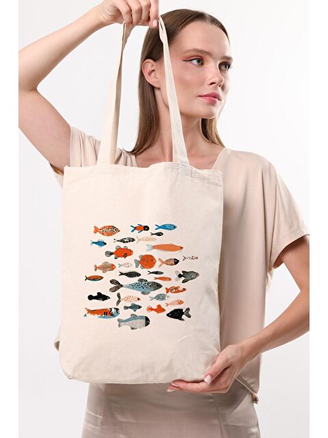 Bagg Kanvas Fishes Baskılı Bez Çanta - S000148853-19966