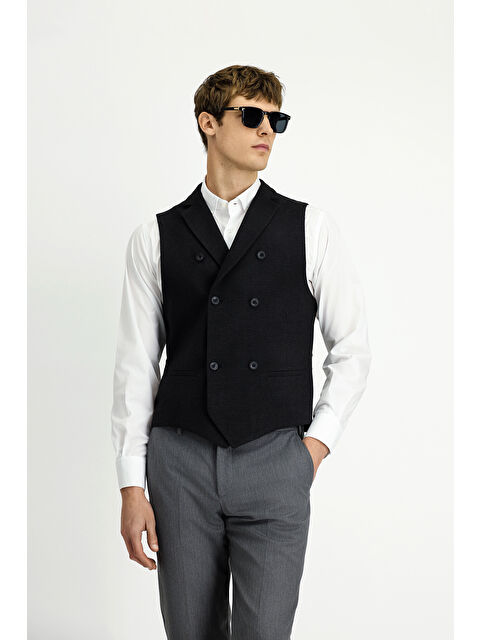 Kiğılı Slim Fit Dar Kesim Desenli Klasik Kruvaze Yelek - S000443615-19351