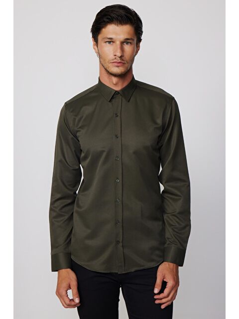 TUDORS Modern Slim Fit Pamuklu Kolay Ütü Armürlü Erkek Gömlek - S000060683-18547