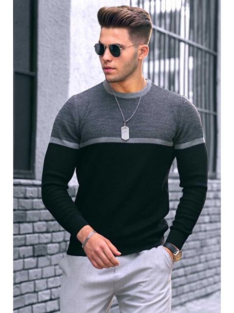 Madmext Siyah Renk Bloklu Erkek Kazak 4734 - S000030362-19351