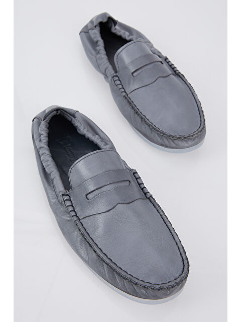 TONNY BLACK Erkek Gri Arkası Lastikli Rahat Kalıp Hakiki Deri Loafer - S000006551-20600