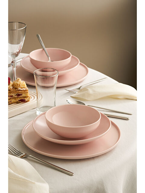 İstanbul Porselen Sara 18 Parça 6 Kişilik Yemek Takımı Pembe - S000418280-20024