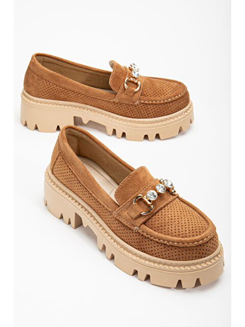 TONNY BLACK Kadın Taba Süet Rahat Kalıp Önü Tokalı Kalın Taban Loafer - S000159294-19413