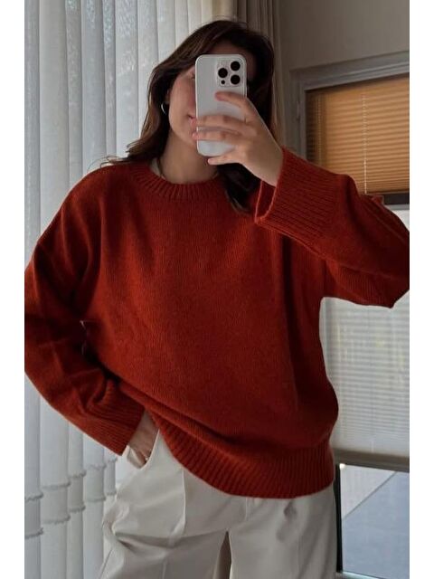 Madmext Kiremit Bisiklet Yaka Oversize Triko Kazak Mg1972 - S000127733-18657