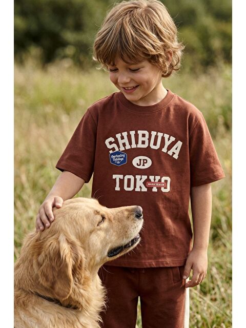 ZUZUNGA Shibuya Tokyo Baskılı Çocuk Alt - Üst Takım – Kahverengi