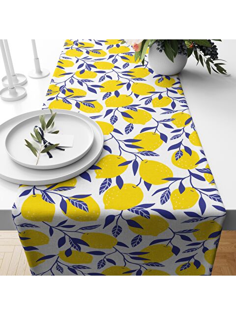 Evmila Limon Desenli Kadife Runner  40x140 cm - S000087663-23173