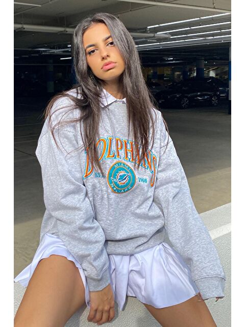 Madmext Gri Baskılı Kadın Sweatshirt Mg1210 - S000032239-20600