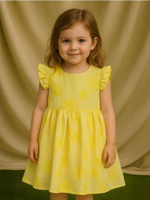 Civil Girls Çiçek Nakışlı 2-5 Yaş Elbise - Sarı 2-3 Yaş - S000386243-20072