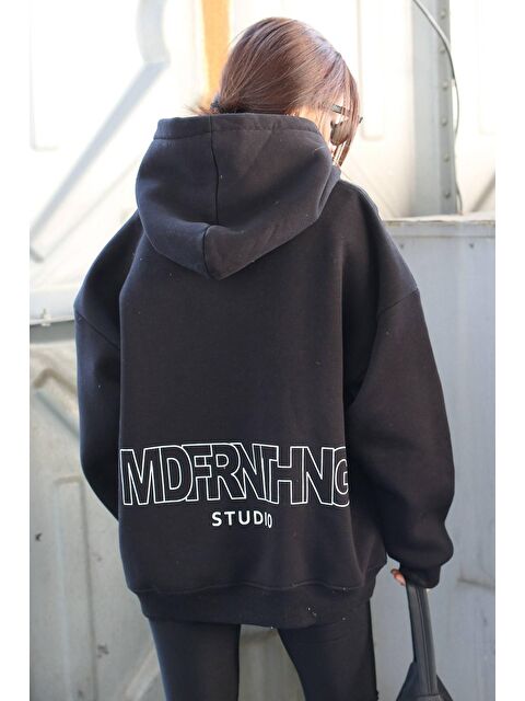 Madmext Siyah Baskılı Oversize Sweatshirt Mg1287 - S000032129-19351