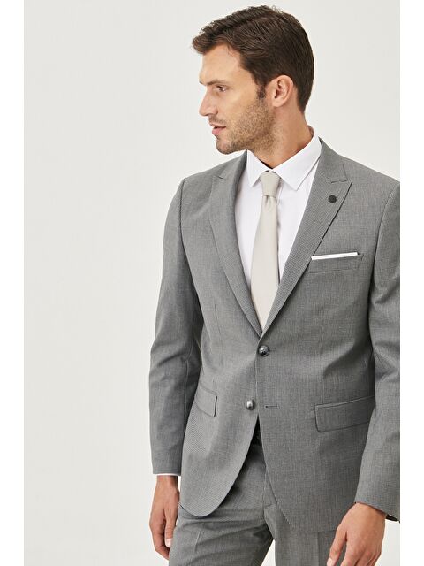 Altınyıldız Classics Erkek Gri Slim Fit Desenli Takım Elbise