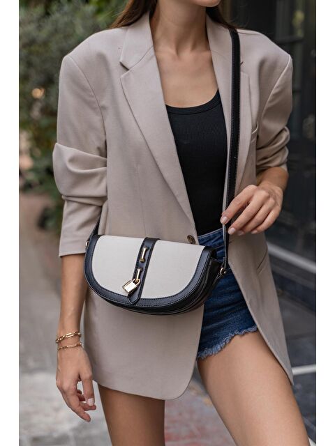 MADAMRA Diva Kontrast Tasarım Çapraz Askılı Kadın Çanta - Siyah- Krem - S000049191-37428