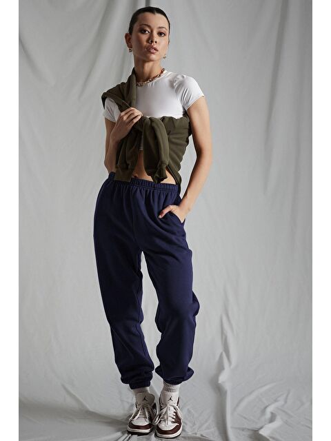 Madmext Kadın Lacivert Beli Lastikli Oversize Eşofman Altı Mg1235 - S000030633-21164