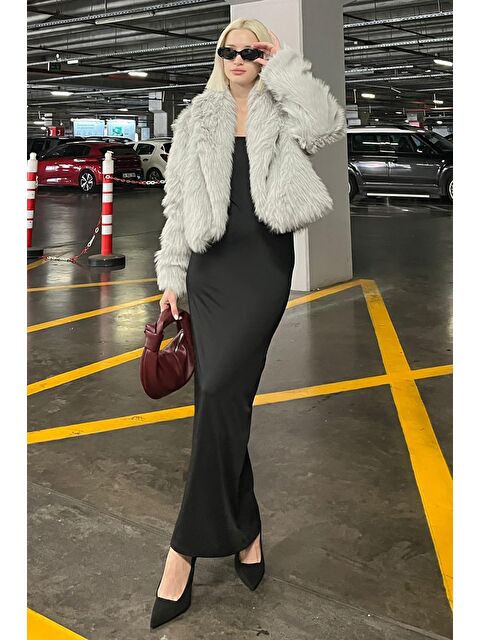 Madmext Gri Kruvaze Yaka Yumuşak Doku Astarlı Kadın Kürk Mg2175 - S000268912-20600