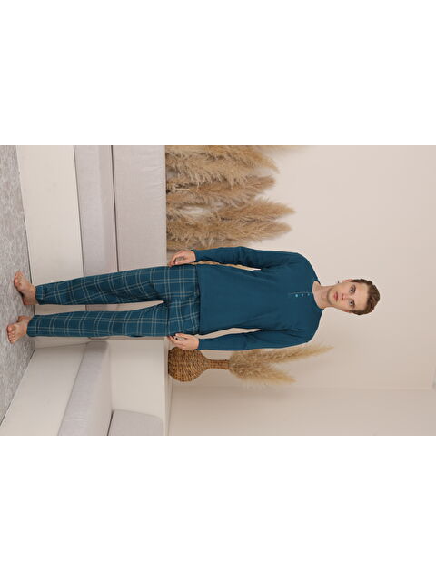 Formo Erkek %100 Doğal Pamuk Ekoseli Düğmeli Uzun Kol Kaliteli Pijama Takımı - S000500134-17234