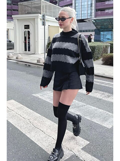 Madmext Antrasit Desenli Oversize Kazak Mg1205 - S000121251-29666