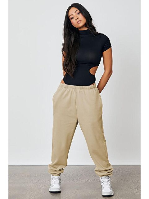 Madmext Kadın Bej Beli Lastikli Oversize Eşofman Altı Mg1235 - S000030633-19928