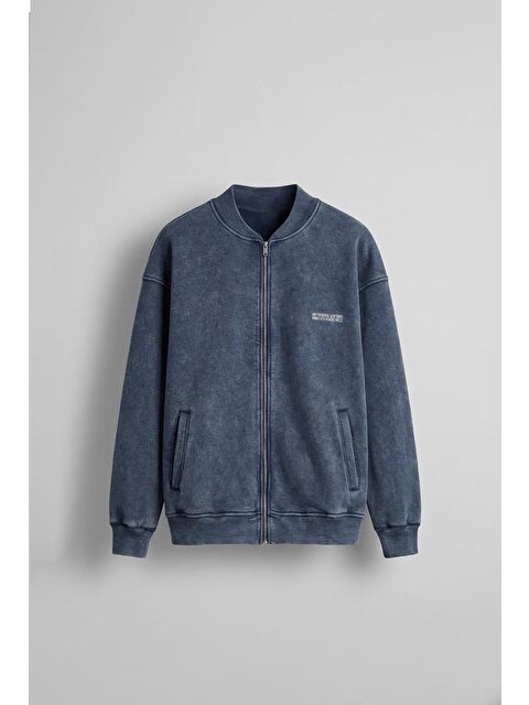 Abluka Online Erkek Oversize Yıkamalı Fermuarlı Sweatshirt Lacivert - S000481740-21164