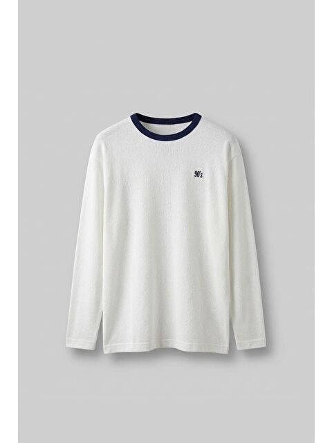 Abluka Online Erkek Kontrast Detaylı Oversize Basic Sweatshirt Ekru - S000481739-19965