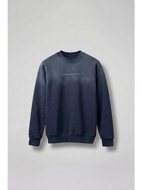 Abluka Online Erkek Minimal Yazı Detaylı Yıkamalı Sweatshirt Lacivert - S000487363-21164