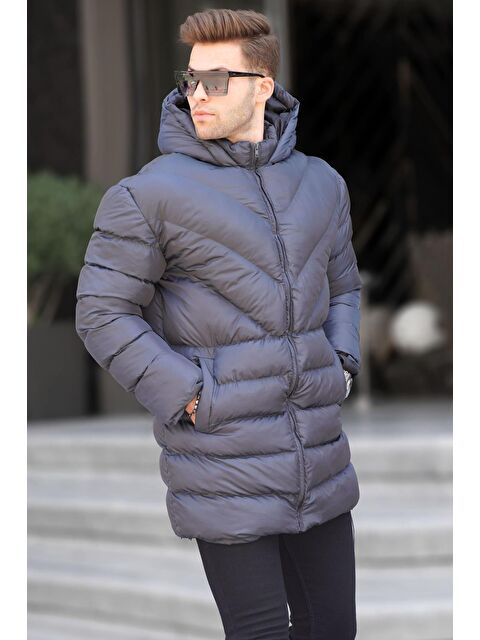 Madmext Gri Kapüşonlu Erkek Şişme Mont 6803 - S000050778-20600