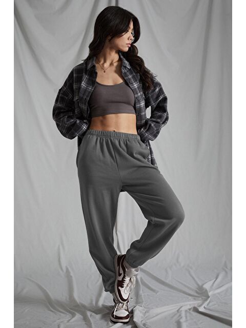 Madmext Kadın Antrasit Beli Lastikli Oversize Eşofman Altı Mg1235 - S000030633-29666