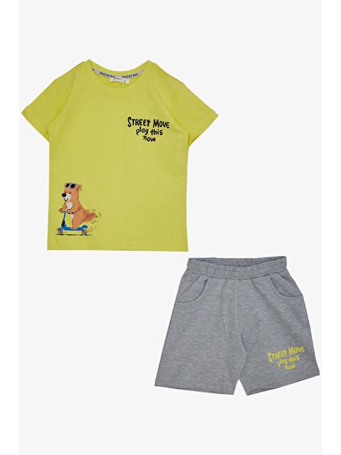 Breeze Erkek Çocuk Şortlu Takım Kaykaycı Ayıcık Baskılı Sarı (2-4 Yaş) - S000068315-20072