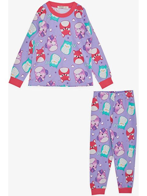 Breeze Kız Çocuk Pijama Takımı Sevimli Hayvancıklar Desenli Lila (1-2 Yaş) - S000068260-17878